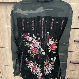 Johnny Was Green Camouflage Blouse